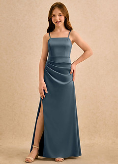 Azazie Cannoli Girls Formal Flower Girl Dresses Twilight A-Line Pleated Stretch Satin Dress image5