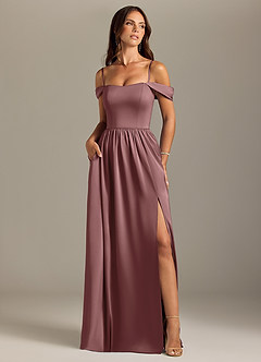 Azazie Calianna Bridesmaid Dresses Vintage Mauve A-Line Off the Shoulder Stretch Satin Convertible Dress image5