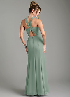 Azazie Rue Bridesmaid Dresses Silver Sage A-Line Halter Chiffon Dress image2