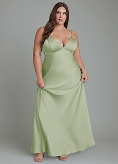 Azazie Stefania Bridesmaid Dresses Dusty Sage A-Line Stretch Satin Dress image11