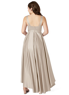 Azazie Inaya Junior Frost A-Line with Belt Stretch Satin Dress image2