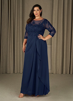 Azazie Calanthe Mother of the Bride Dresses Dark Navy A-Line Scoop Chiffon Dress image6