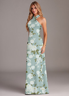 Azazie Doretta Bridesmaid Dresses Misty Floral Garden Mermaid Pleated Stretch Satin Dress image5