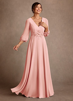 Azazie Yorba Kleider für die Brautmutter A-Linie Spitze Chiffon Kleid Rosettenrosa image2