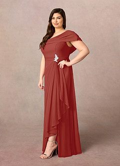 Azazie Mary Mother of the Bride Dresses Terracotta A-Line Side Slit Chiffon Dress image7
