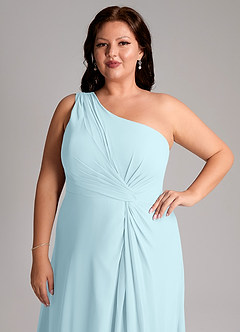 Azazie Brooke Robes de demoiselle d'honneur Robe Trapèze en Mousseline de soie Une épaule Bleu Nuage image13