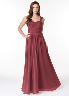 Azazie Zapheira Brautjungfernkleider A-Linie Gestreift Chiffon Kleid Merlot image1