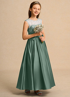 Azazie Candy Girl vestidos de niña de las flores Vestido de Eucalipto de Satin Mate de Princesa con Lazo image5