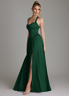 Azazie Francis Bridesmaid Dresses Dark Green A-Line Corset Stretch Satin Dress image6