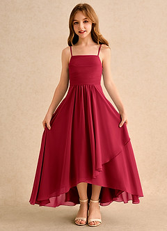 Azazie Twilight Dance Girls Formal Flower Girl Dresses Scarlet A-Line Pleated Chiffon Dress image6
