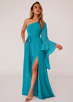 Barbie ♥ Azazie Bridesmaid Dresses Jade A-Line Long Sleeve Chiffon Dress image3