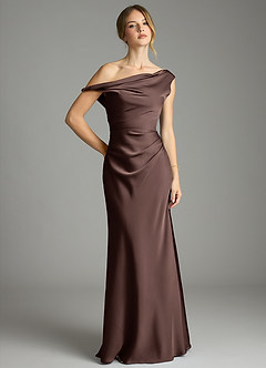 Azazie Emerson Bridesmaid Dresses Ganache Mermaid Off the Shoulder Stretch Satin Dress image1