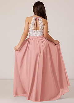 Azazie Fahari Junior A-Linie Spitze Chiffon Kleid Rosettenrosa image1