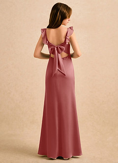 Azazie Novalie Girls Formal Robe Demoiselle D'honneur Fillette Robe Sirène en Satin extensible Arc Antique Rose image1