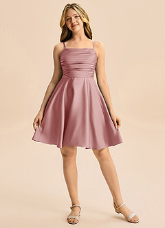Azazie Miko Junior Dusty Rose A-Line Pleated Stretch Satin Dress image5