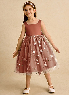 Azazie Bean Vestidos de florista Vestido Castanho Aloirado de Tule de Vestido de baile com Laço image3