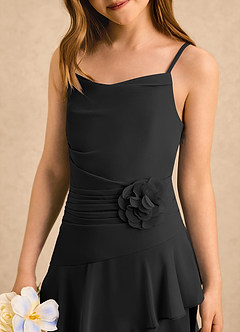 Azazie Indiah Girls Formal 플라워 걸 드레스 A라인 러칭 쉬폰 플로어 길이 드레스 image6