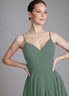 Azazie Zaina 신부 들러리 드레스 A라인 쉬폰 바닥 길이 드레스 image3