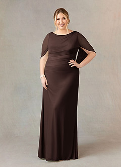 Azazie Belladonna Mother of the Bride Dresses Ganache Mermaid Scoop Pleated Mesh Dress image7