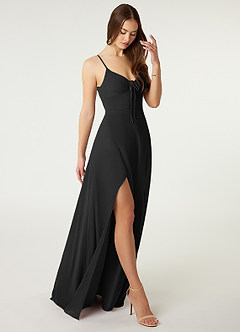 Azazie Minie Final Sale Black A-Line Bow Chiffon Dress image1