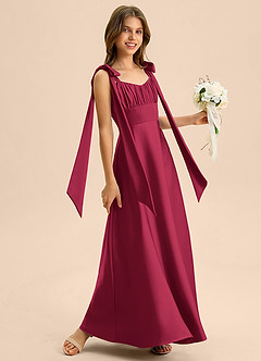 Azazie Halley Junior Klä av A-Line i Stretch Satin Rosett image5