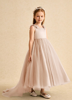 Azazie Lorita Flower Girl Dresses English Rose A-Line Beaded Tulle Dress image4