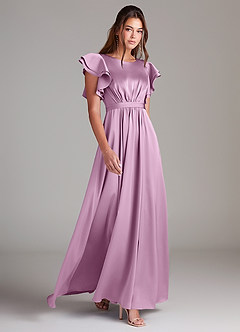 Azazie Daphne Bescheidene Brautjungfernkleider A-Linie Gestreift Stretch-Satin Bodenlänge Kleid image3