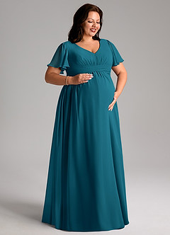 Azazie Verna Maternity Bridesmaid Dresses A-Line V-Neck Ruched Chiffon Floor-Length Dress image10