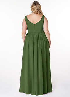 Azazie Keyla Bridesmaid Dresses Olive A-Line V-Neck Pleated Chiffon Dress image7