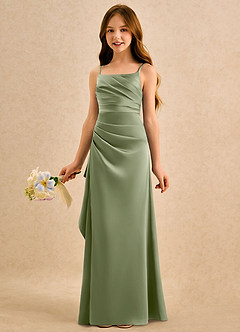 Azazie Cannoli Girls Formal Flower Girl Dresses Pistachio A-Line Pleated Stretch Satin Dress image4