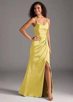 Azazie Deandra Bridesmaid Dresses Canary Mermaid Pleated Stretch Satin Dress image5