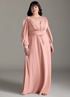 Azazie Sage Final Sale Cabernet A-Line Long Sleeve Chiffon Dress image8