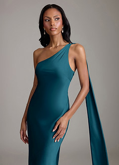 Azazie Galinda Brudtärnklänningar Klä av Sjöjungfru i Stretch Satin Ena axeln Bläckblå image3