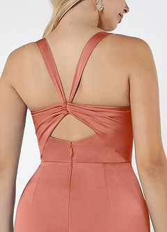 Azazie Mero Vestidos de madrinha de casamento Vestido Rosa Salmão de Cetim elástico de sereia com Plissado image5