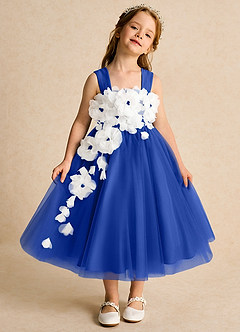 Azazie Dovey Abiti da Ragazza di Fiori Abito Principessa in Tulle Fiocco Blu Reale image2