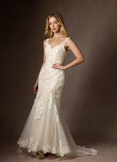 Azazie Poppy Wedding Dresses Diamond White Champagne Mermaid Sequins Tulle Dress image9