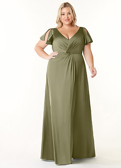 Azazie Soren Bridesmaid Dresses Pistachio A-Line Pleated Stretch Satin Dress image8