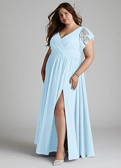 Azazie Zella Bridesmaid Dresses Sky Blue A-Line Lace Chiffon Dress image9