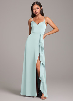 Azazie Naeem Robes de demoiselle d'honneur Robe Trapèze en Satin extensible Verre De Mer image1