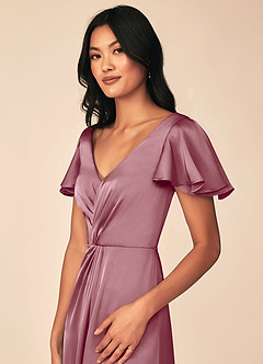 Azazie Soren Bridesmaid Dresses Vintage Mauve A-Line Pleated Stretch Satin Dress image7