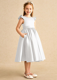 Azazie Dumpling Flower Girl Dresses White A-Line Bow Matte Satin Dress image3