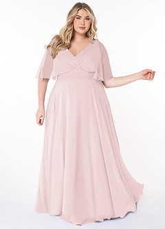 Azazie Pamela Bridesmaid Dresses Blushing Pink A-Line V-Neck Pleated Chiffon Dress image8