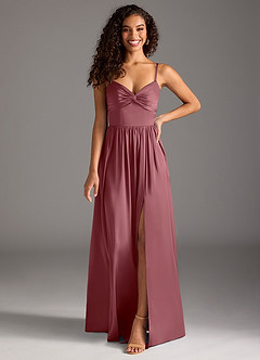 Azazie Zeya Robes de demoiselle d'honneur Robe Trapèze en Satin extensible Plissée Rose Du Désert image8