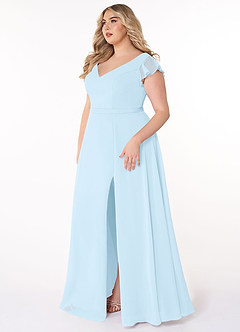 Azazie Claudine Bridesmaid Dresses Sky Blue A-Line Flutter Sleeve Chiffon Dress image9