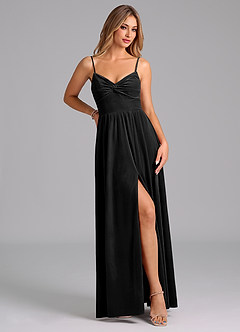 Azazie Zeya Bridesmaid Dresses Black A-Line Pleated Velvet Dress image5