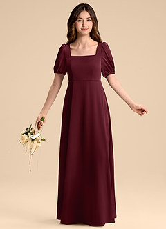 Azazie Briar Junior Vestido de Cabernet de Satén Elástico de Corte en A con Lazo image5