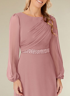 Azazie Priyanka Kleider für die Brautmutter A-Linie Bootshals Gefaltet Chiffon Kleid Altrosa image3