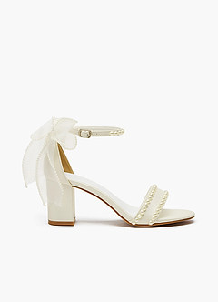 front Mini Pearl and Bow Block Heel Sandals