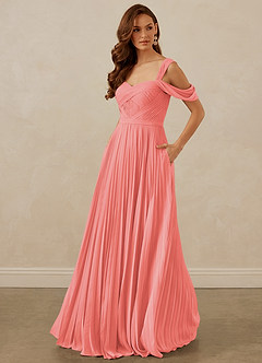Christian Siriano Bridal for Azazie 1013 Bridesmaid Dresses Coral A-Line Off the Shoulder Chiffon Dress image1
