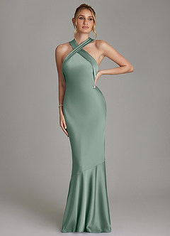 Azazie Reign Bridesmaid Dresses Silver Sage Mermaid Pleated Stretch Satin Dress image4